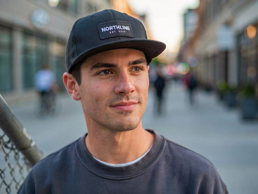 modny snapback męski na głowie